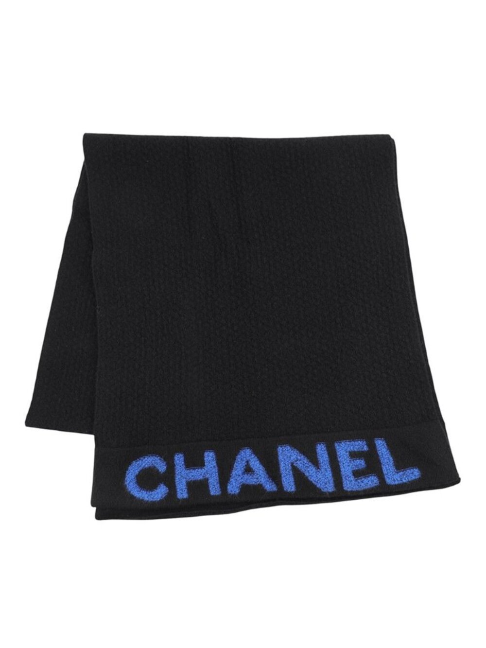 Chanel Scarf Large Logo Wool Cashmere Black